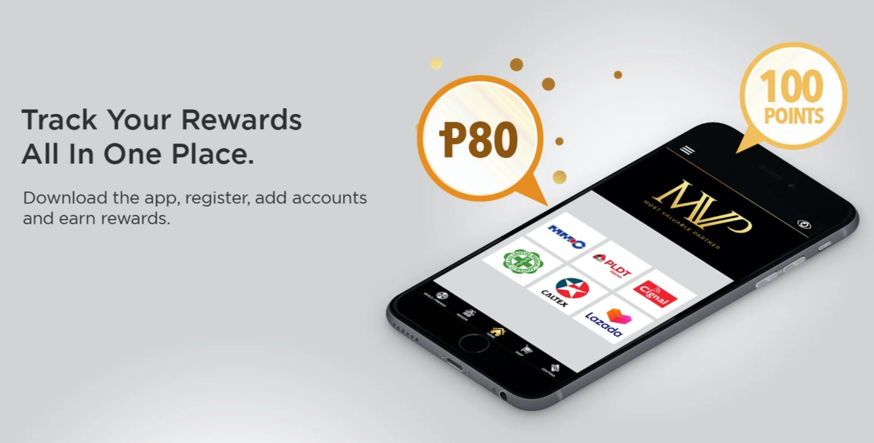 MVP Rewards app on a phone showing a points balance